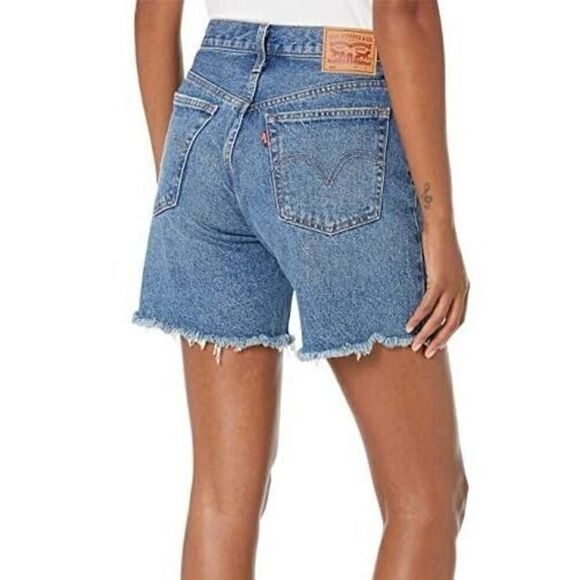 Levi's 501 Women's  Sz 30 Indigo Destructed Mid-Thigh Frayed Denim Jean Shorts - Picture 8 of 8